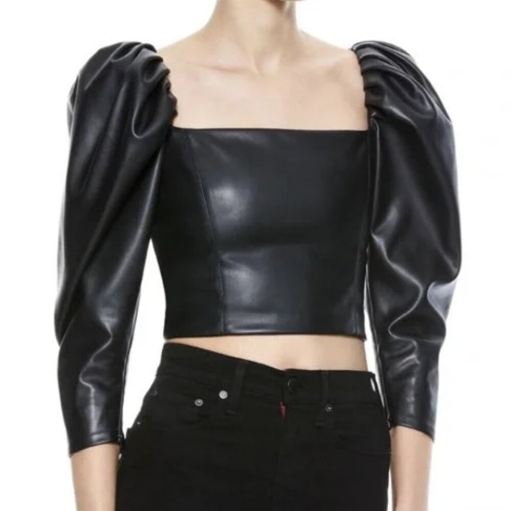 Alice + Olivia Vegan Leather Cropped Top
